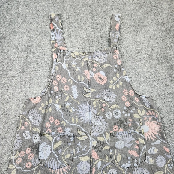 Easel Overalls Womens Large Gray Floral Denim Cropped Wide Leg Boho Casual - Picture 4 of 12